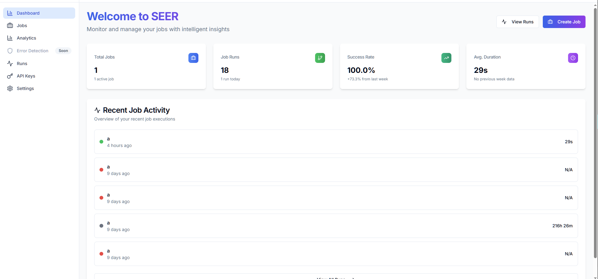 SEER Dashboard Interface